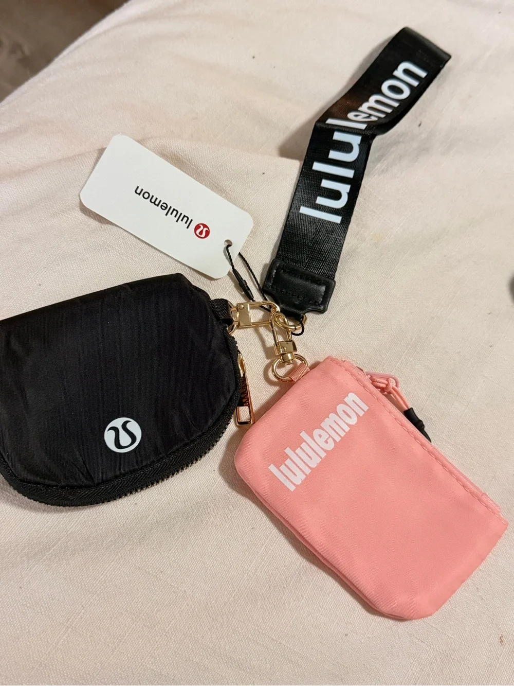 lululemon athletica Black and Pink Key & Card Holder Set with Wrist Strap
